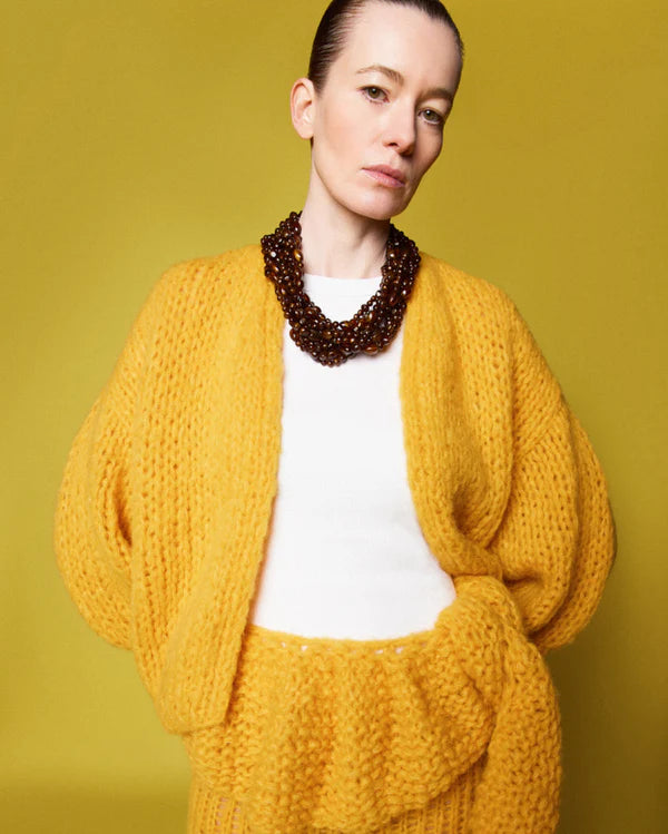 Fleecy Alpaca Bomber Cardigan in Yellow
