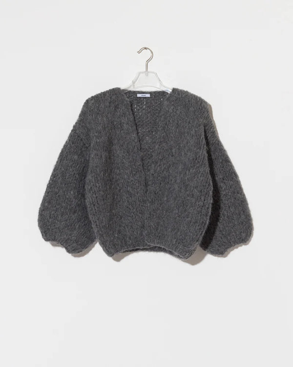 Fleecy Alpaca Bomber Cardigan in Mid Grey