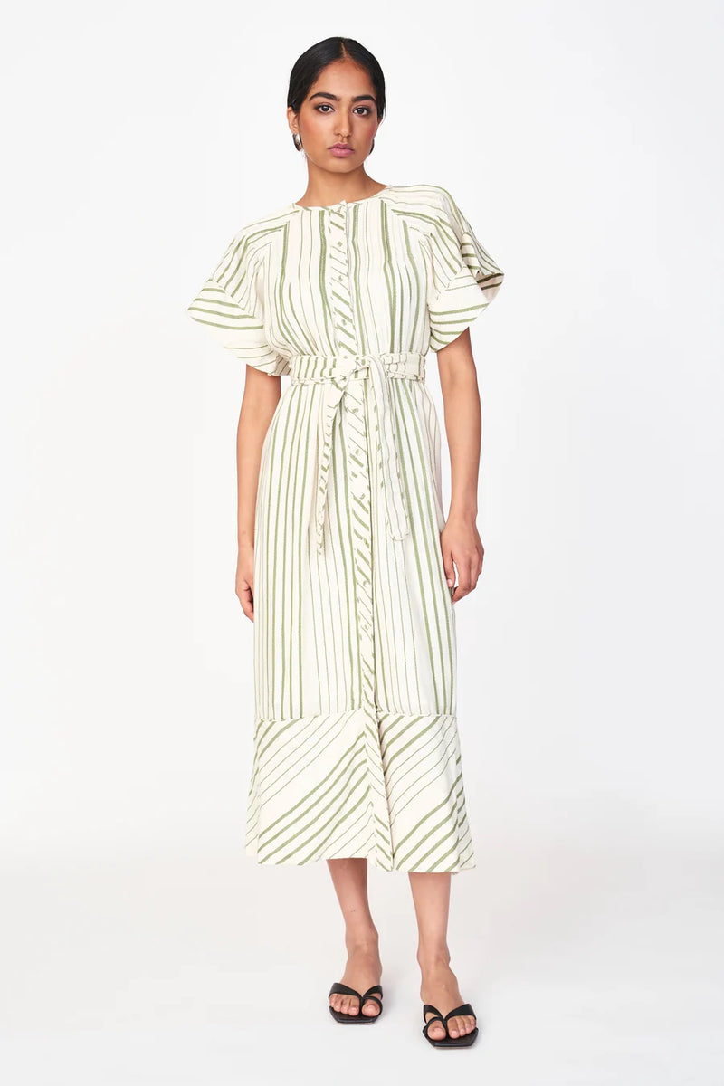 Vienna Pintuck Dress in Garden Stripe