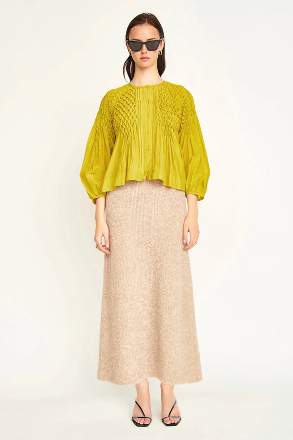 Ynez Hand Smocked Blouse in Citronelle