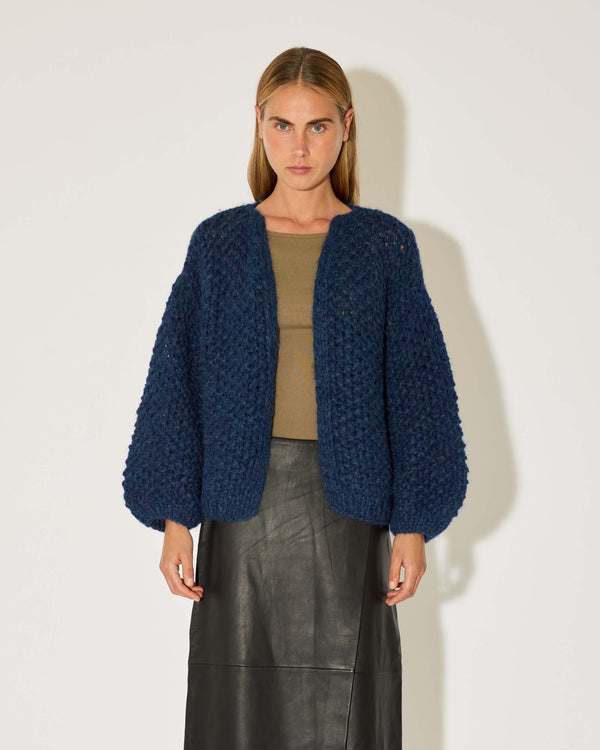 Chunky Alpaca Bomber Cardigan in Denim