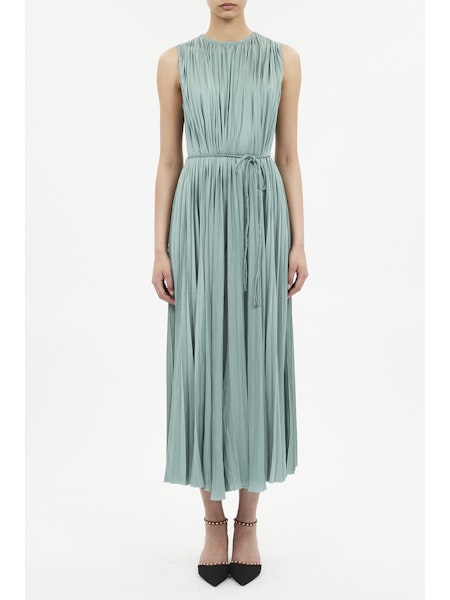 Fianna Pleated SL Midi Dress in Sea Glass