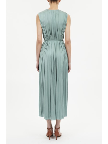 sea glass midi dress Ulla Johnson Audra Pliss Satin Midi Dress - Sea Glass - 60% Off