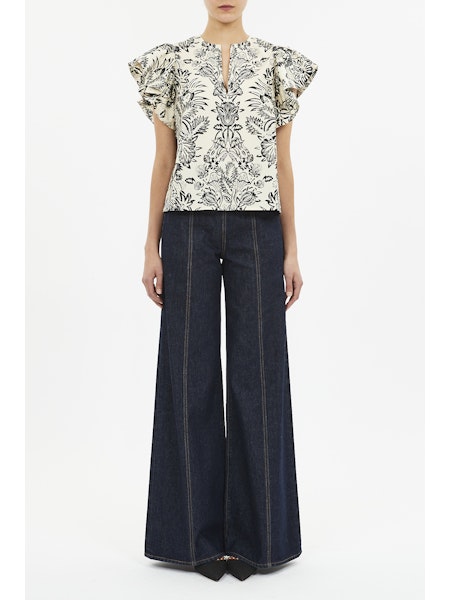 Severine Flutter Sleeve Top in Ivory Flora