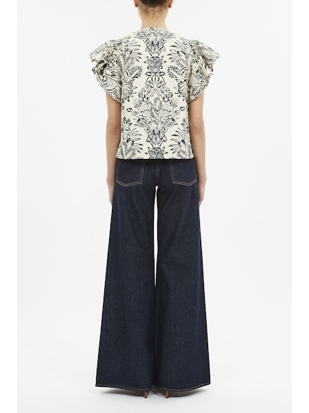 Severine Flutter Sleeve Top in Ivory Flora