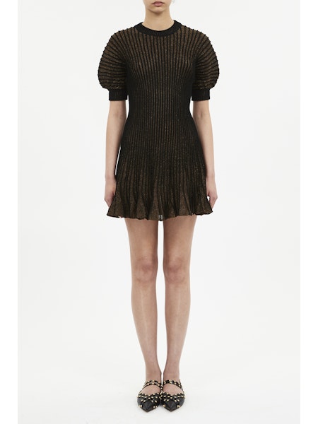 Talie Puff Sleeve Mini Dress in Noir