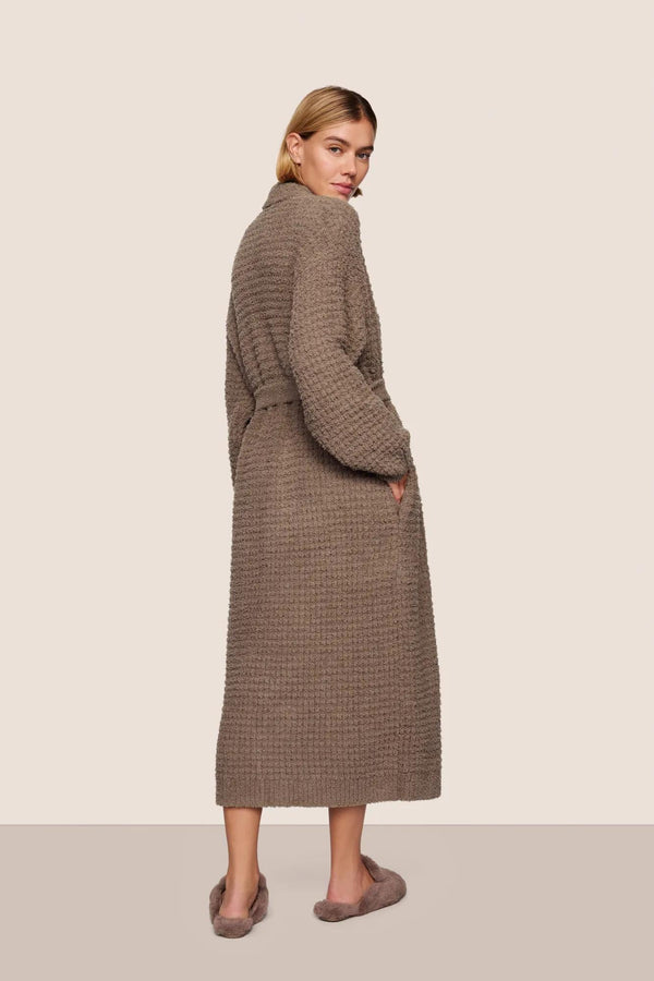 Recycled Boucle Waffle Robe in Deep Taupe