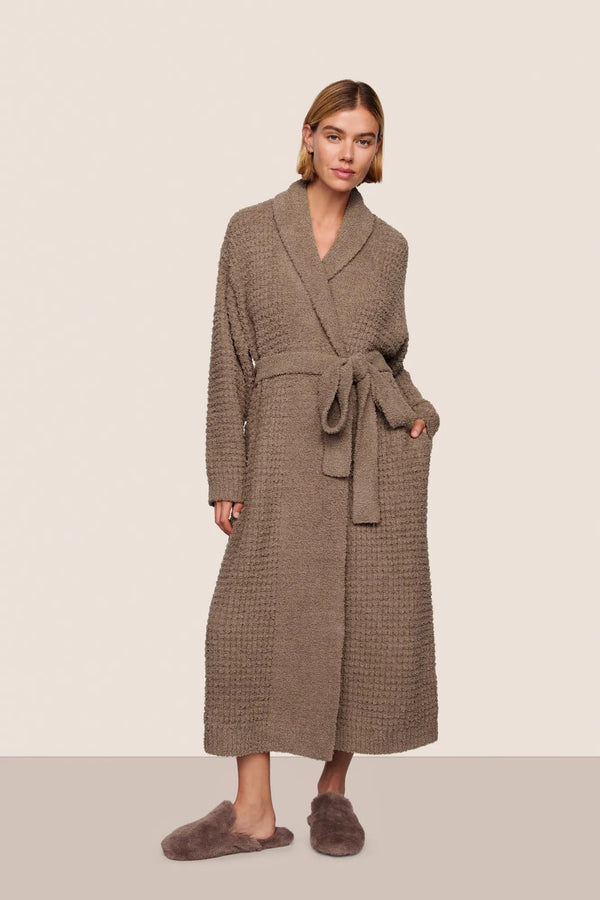 Recycled Boucle Waffle Robe in Deep Taupe