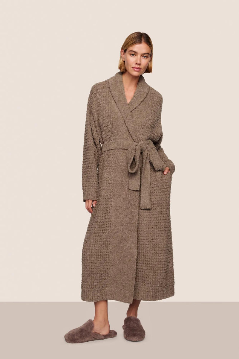 Recycled Boucle Waffle Robe in Deep Taupe