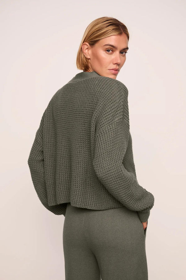 Recycled Sweater Cropped Cardigan in Smokey Olive
