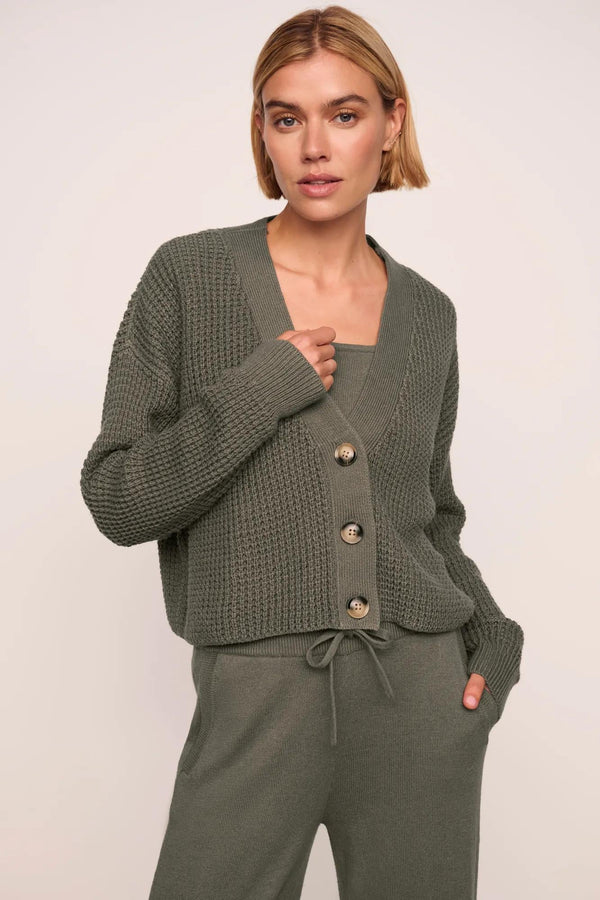 Recycled Sweater Cropped Cardigan in Smokey Olive