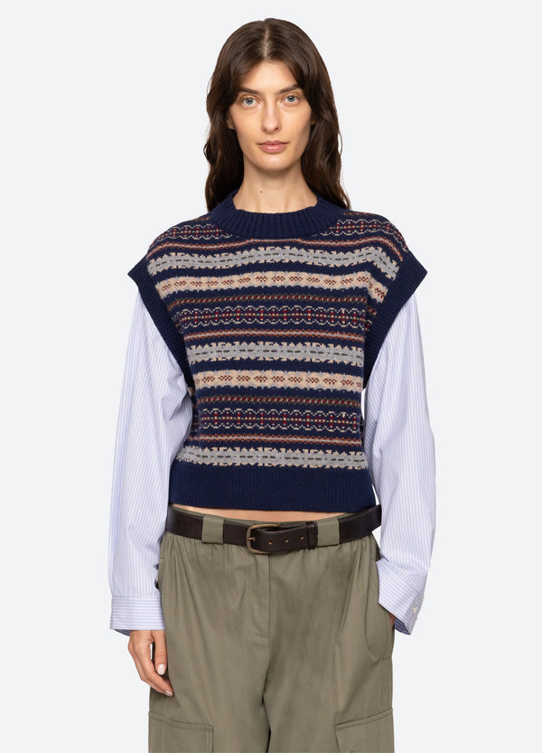 Ciara Combo Top in Navy Fair Isle