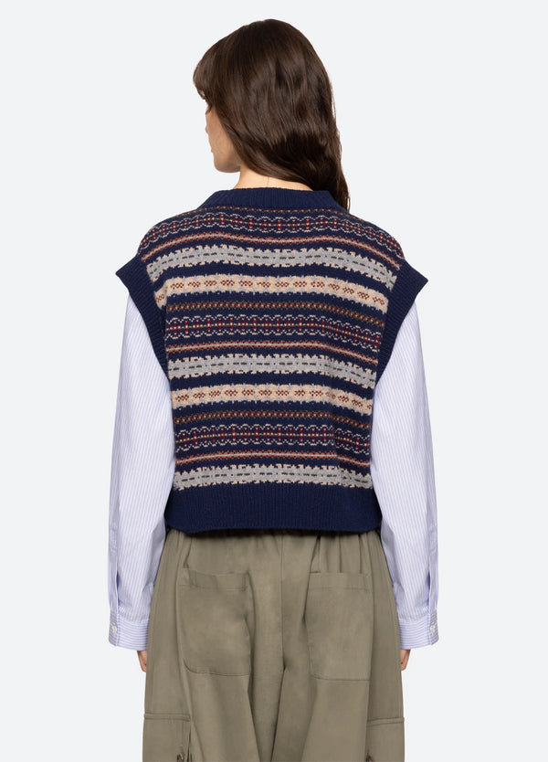 Ciara Combo Top in Navy Fair Isle