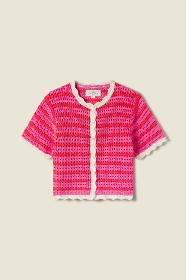 Lou S/S Knit Cardigan in Pink/Red