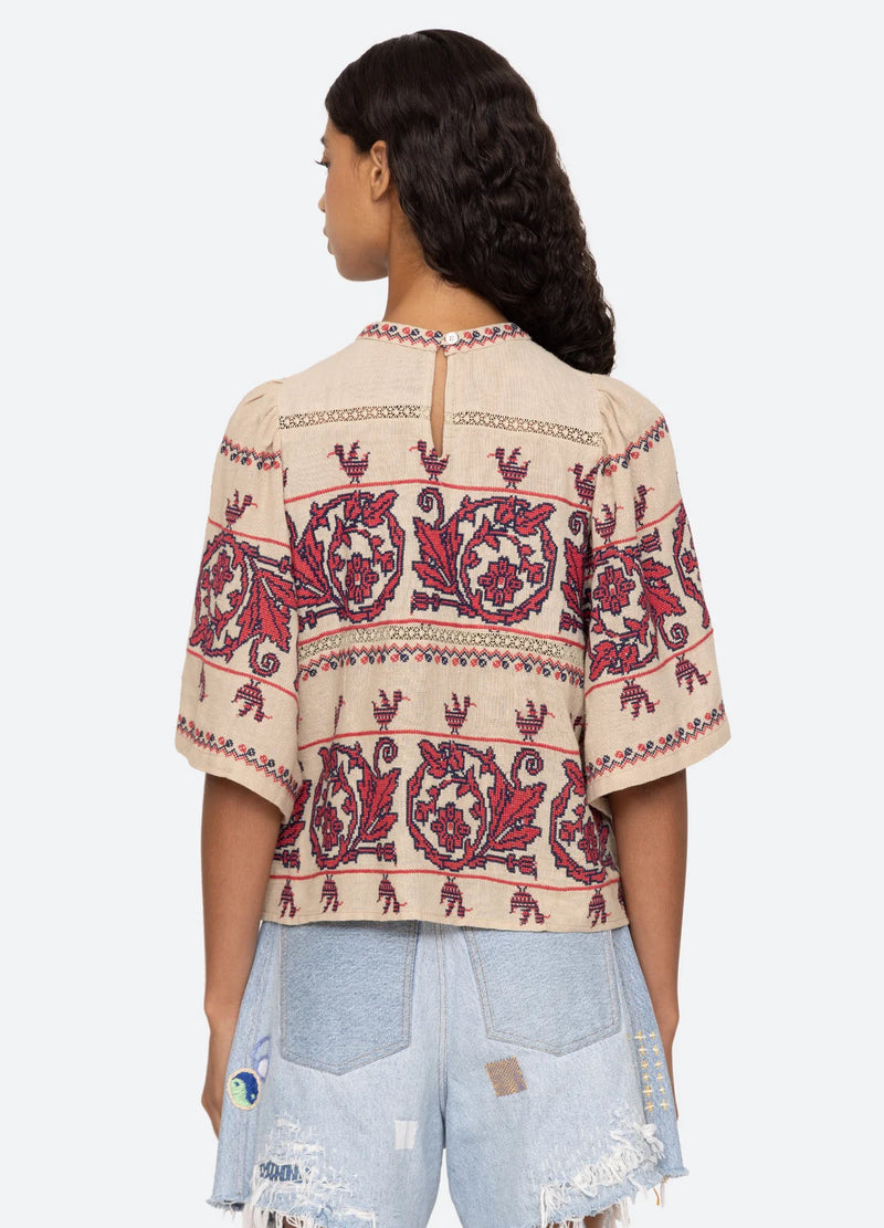 Beena Embroidery S/Slv Top in Taupe