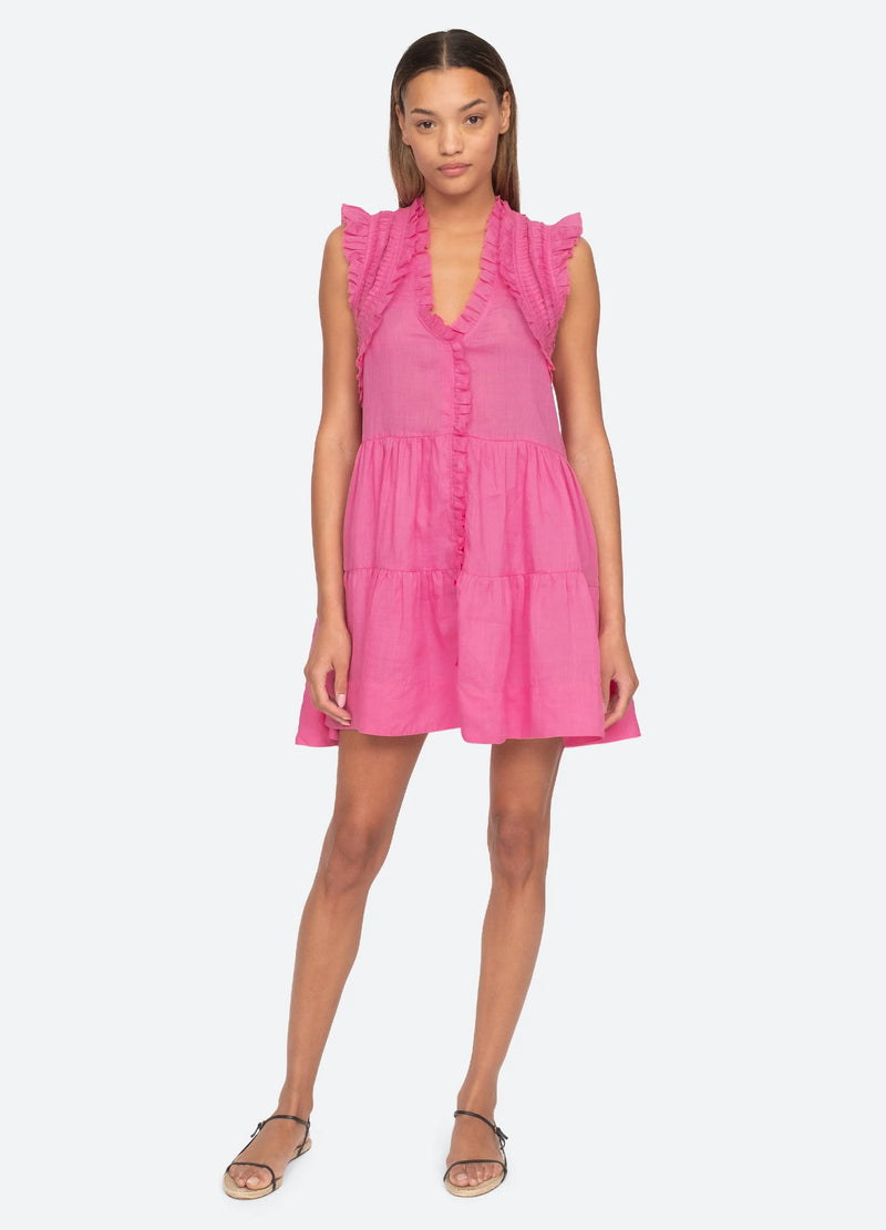 Cole Smocked Flutter-Sleeve Dress in Pink