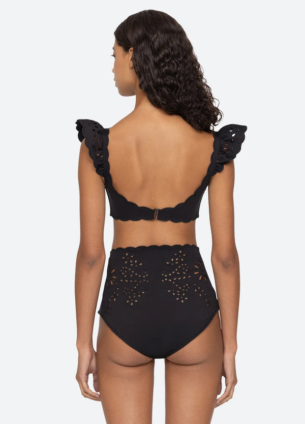 Liat Embroidery Flutter Bikini Top in Black