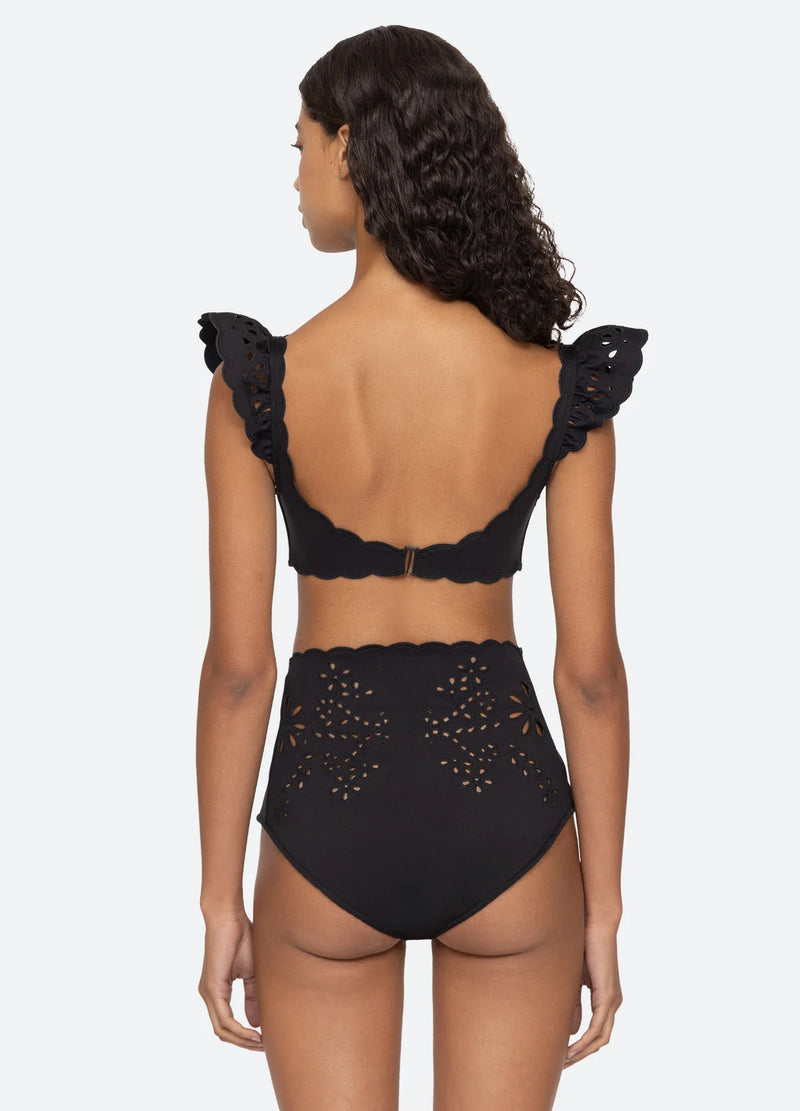 Liat Embroidery Flutter Bikini Top in Black