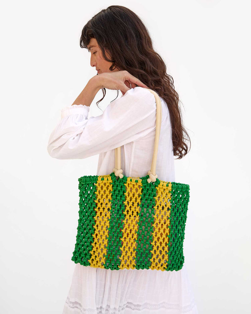 Sandy Bag in Emerald and Bright Yellow Stripe