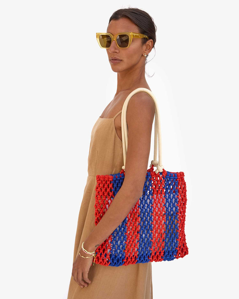 Sandy in Cobalt and Bright Poppy Stripe