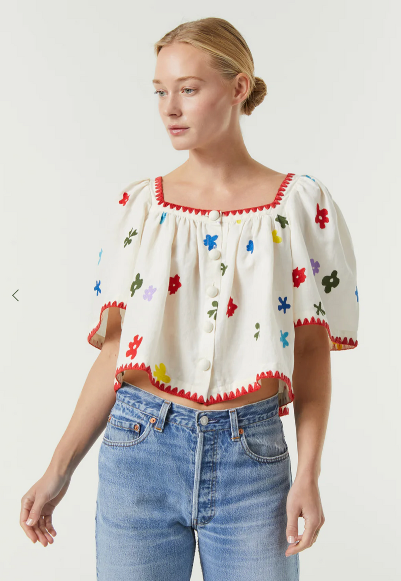 Gabriel Top in Macadamia Bahia Bloom Embroidery