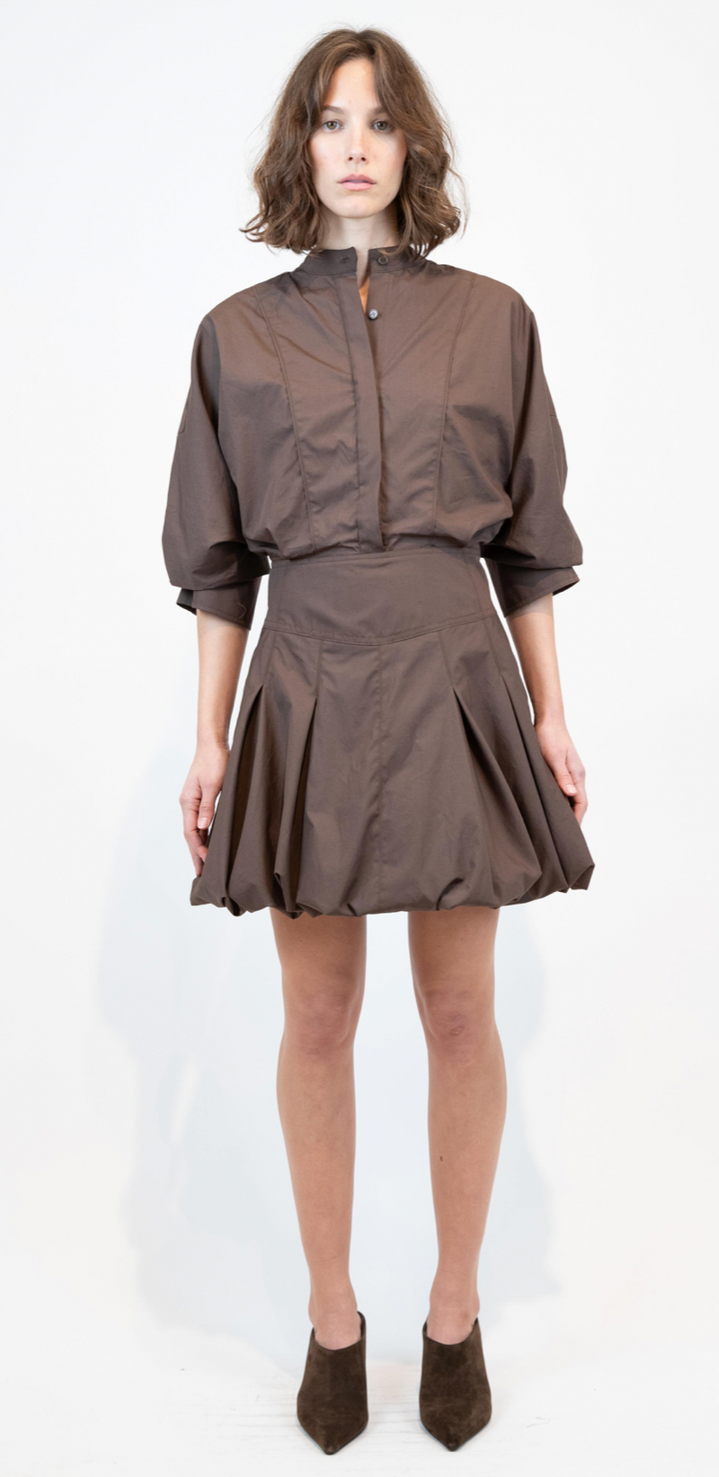 Effie Bubble Mini Dress in Chocolate