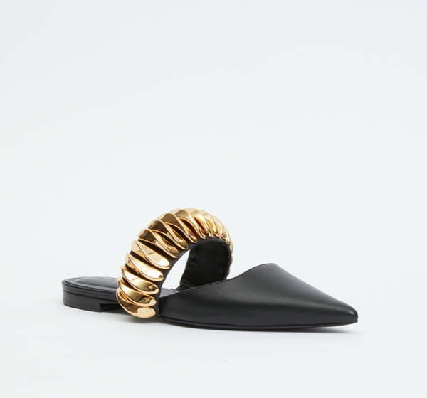 Ripple Flat Mule in Black Gold