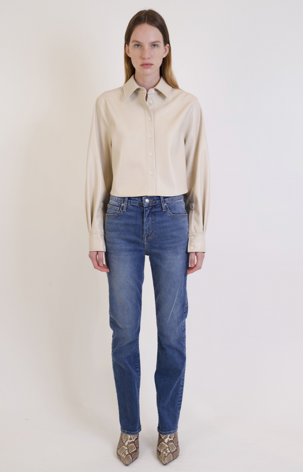 Renata Cropped Button Down Shirt in Sand