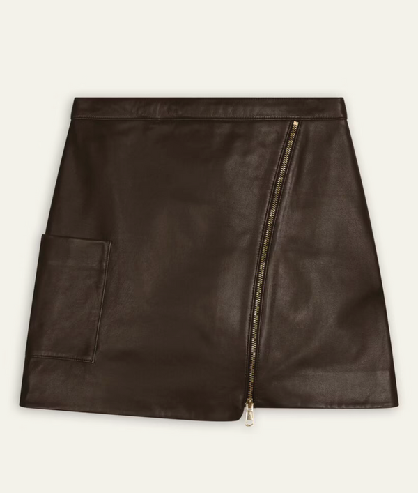 Mala Leather Mini Skirt in Brown