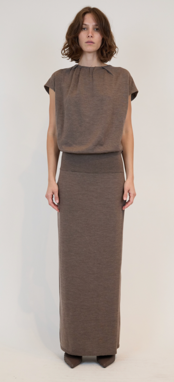 Xion Draped Cape Dress in Mocha Melange