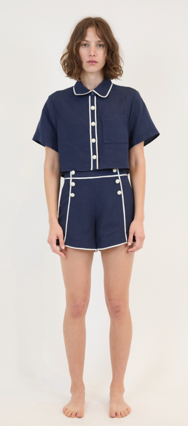 Solange S/S Cropped Shirt in Midnight