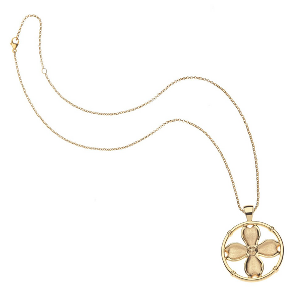 JOY Garden Party Dogwood Cutout Pendant in Gold - 16-18" Classic Rolo Chain