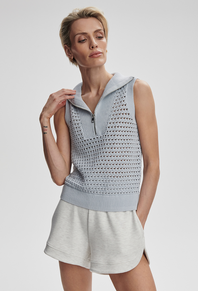 Bains Half Zip Tank in Plein Blue