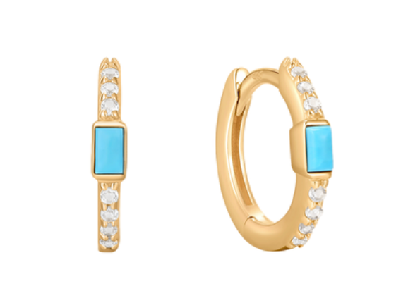 Turquoise & White Topaz Huggies