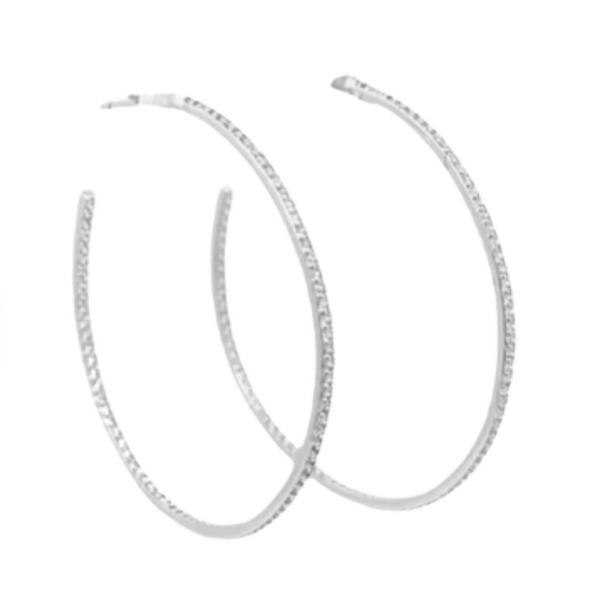 CZ Hoop Earrings Drop 2" - Silver