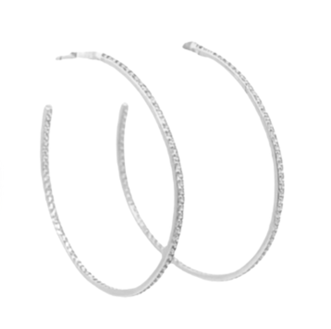 CZ Hoop Earrings Drop 2" - Silver