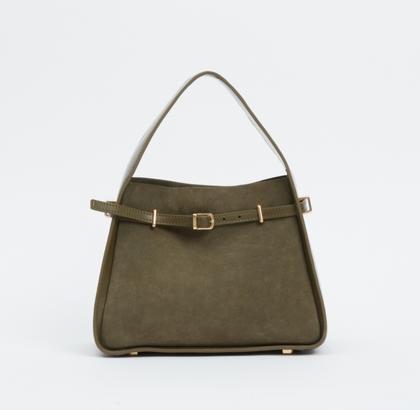 Cleo Small Suede Bucket Bag in Ivy