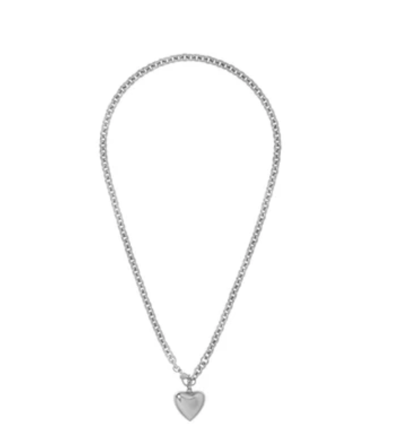 Mini Puffy Heart Necklace in Silver