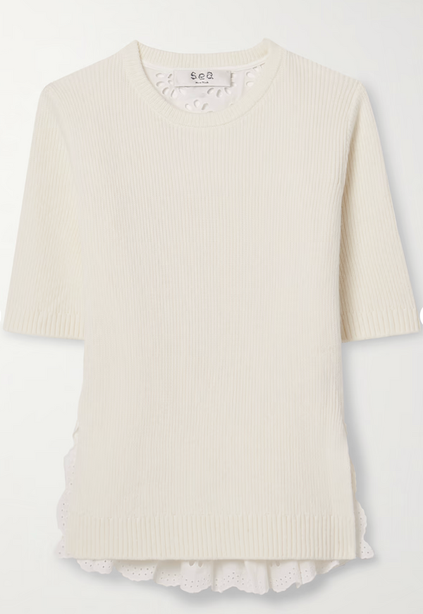 Lennon Embroidery S/Slv Combo Top in Cream