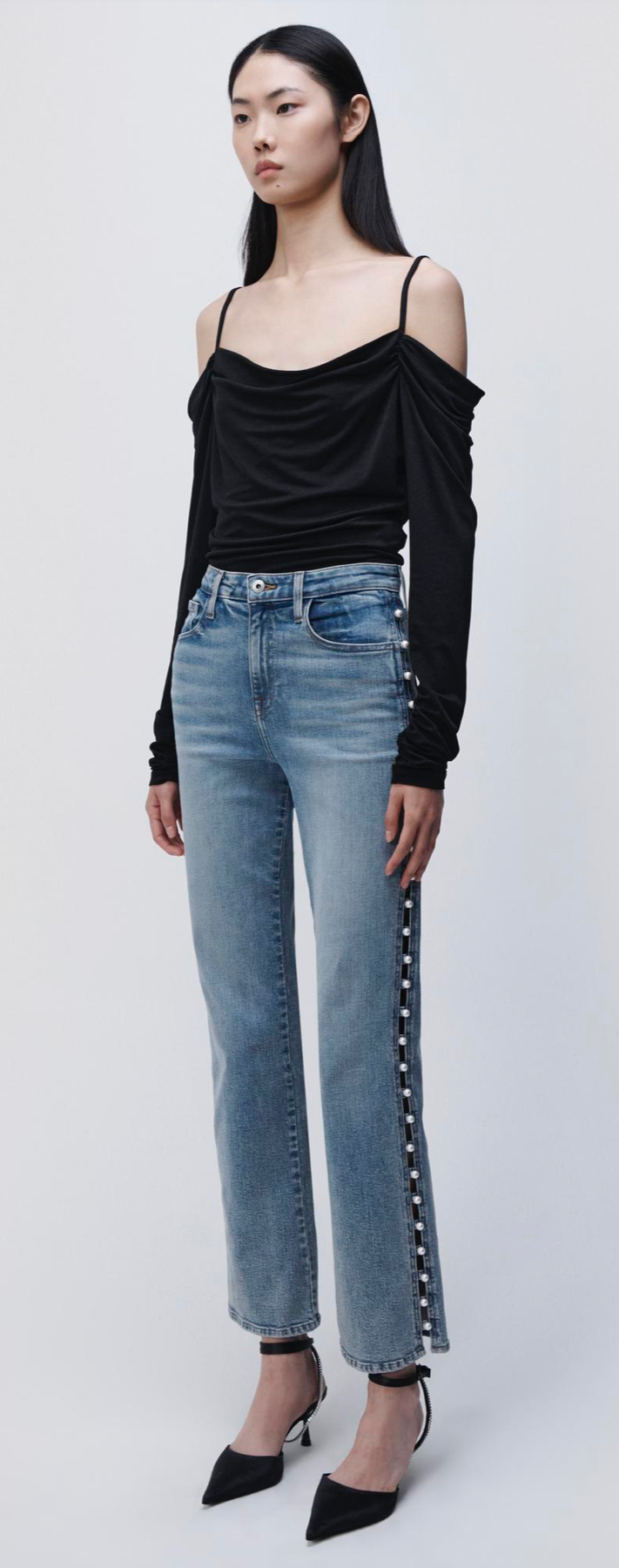 Amelia High Rise Pearl Embellished Denim in Juno