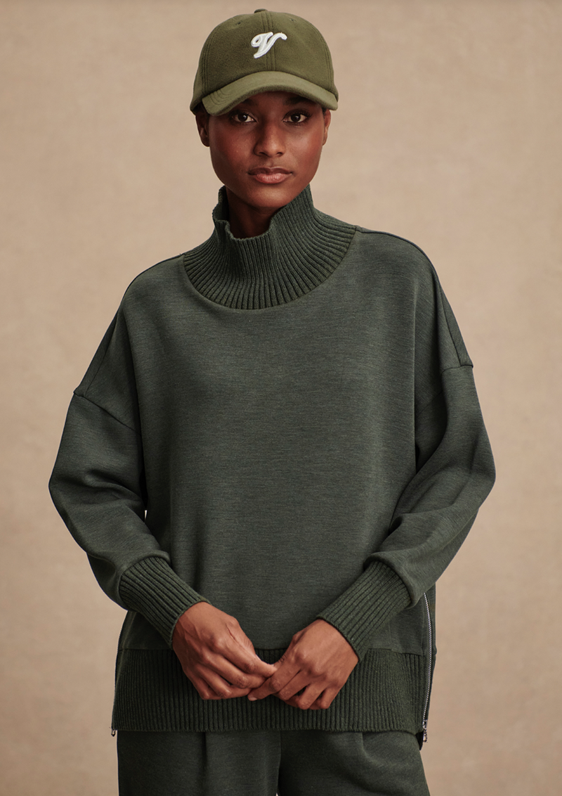 Barker High Neck Sweat in Olive Marl