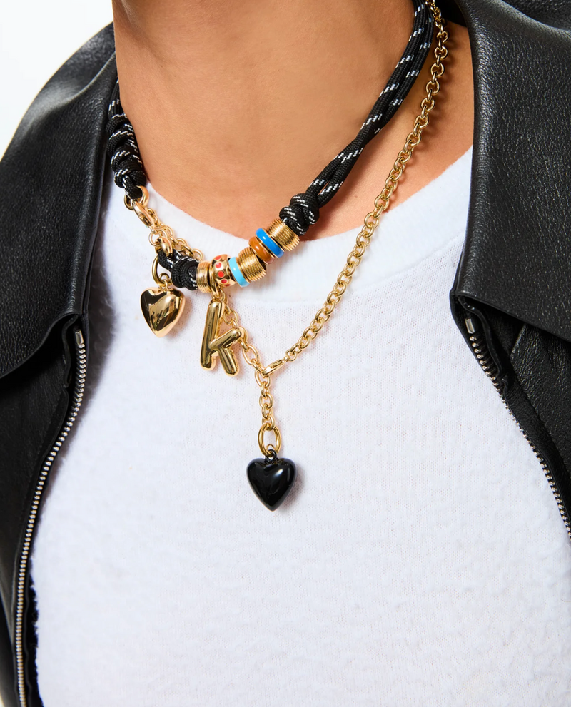Supersized Happy Cord Necklace in Black