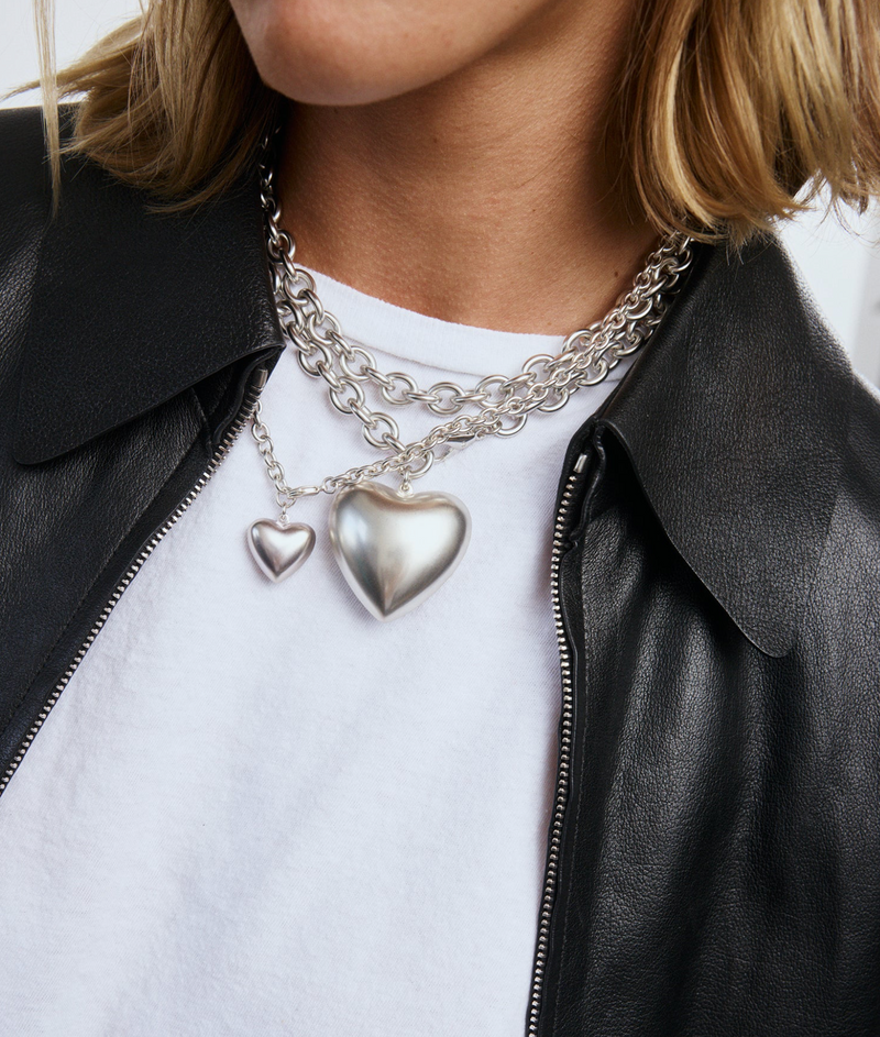 Mini Puffy Heart Necklace in Silver
