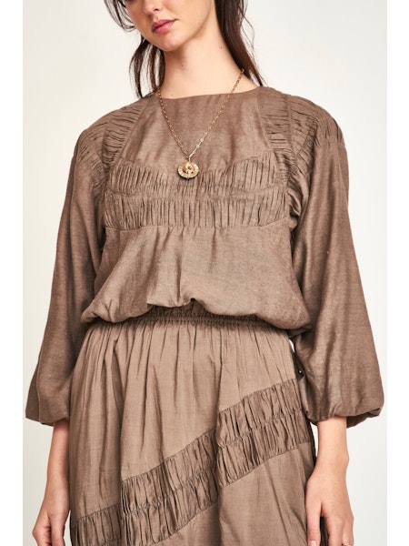 Andaman Ruched Blouse in Walnut