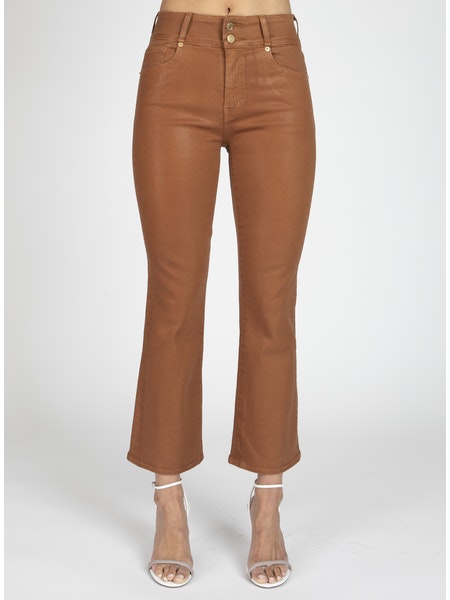 Crosby High Rise Crop Flare in Coated Cognac