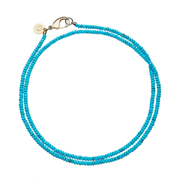 Double Wrap Diamond Cut Beaded Necklace in Turquoise