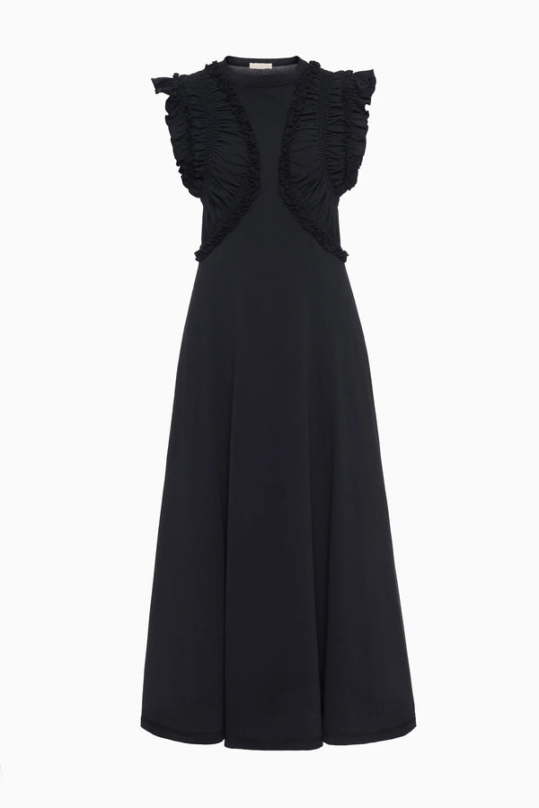 Shiva Sleeveless Ruffled Midi Dress in Noir