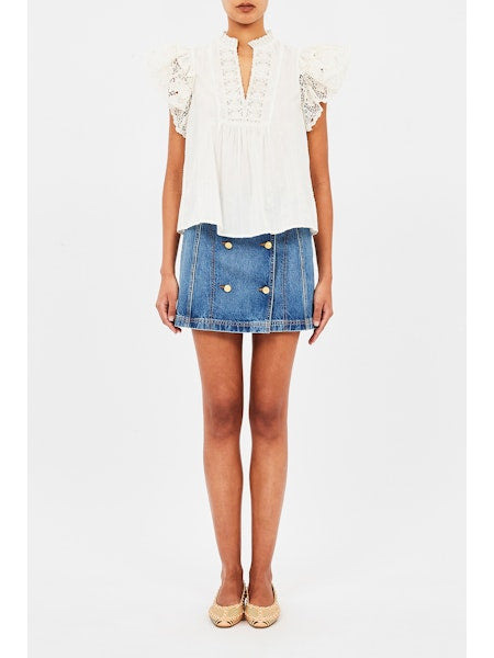 Jolie Flutter Sleeve Top in Pristine