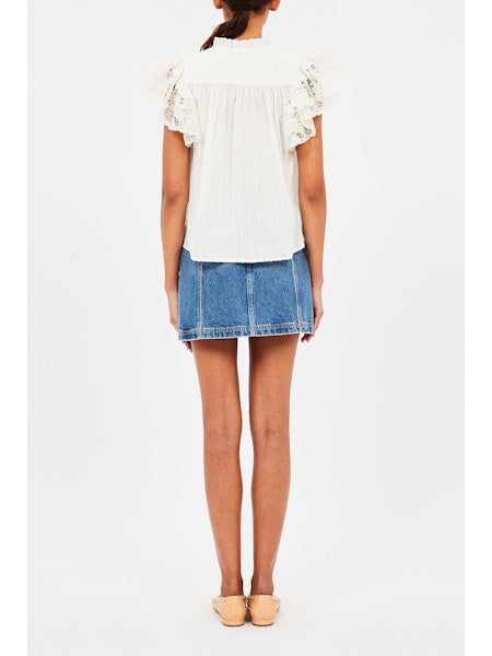 Jolie Flutter Sleeve Top in Pristine