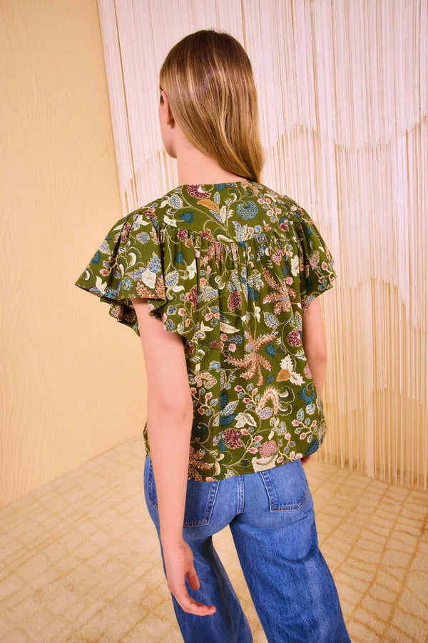 Perline Flutter Sleeve Blouse in Lichen